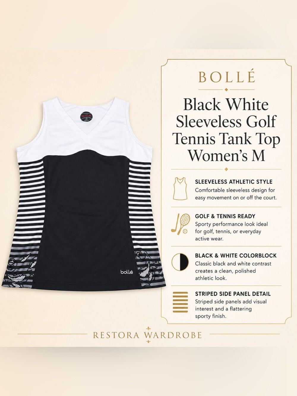 Bollé Women's Sleeveless Golf Tennis Tank Top Black White M